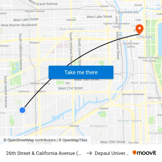26th Street & California Avenue (West) to Depaul University map