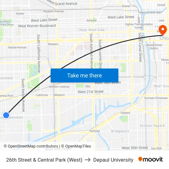26th Street & Central Park (West) to Depaul University map