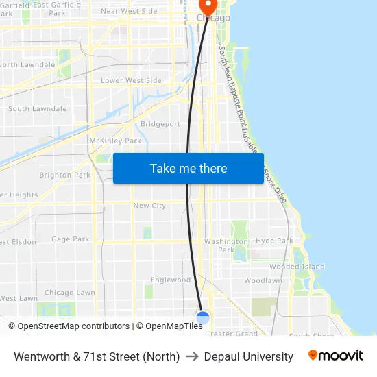 Wentworth & 71st Street (North) to Depaul University map