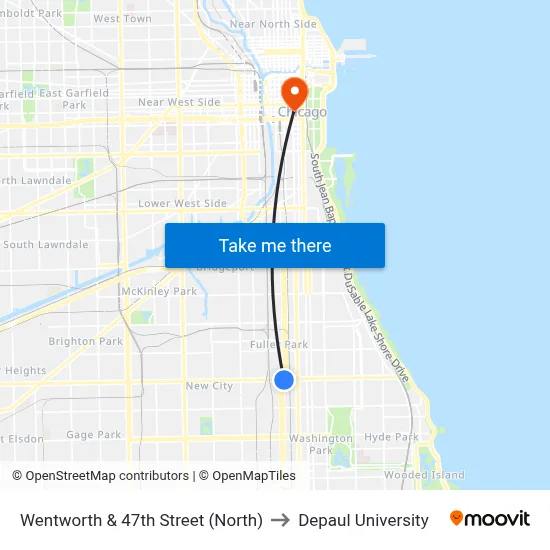 Wentworth & 47th Street (North) to Depaul University map