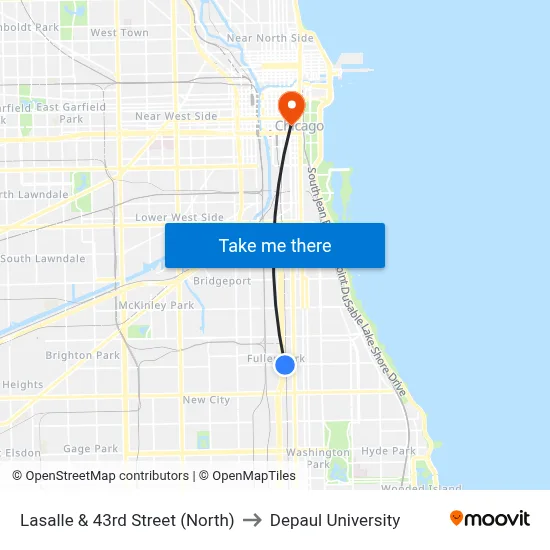 Lasalle & 43rd Street (North) to Depaul University map