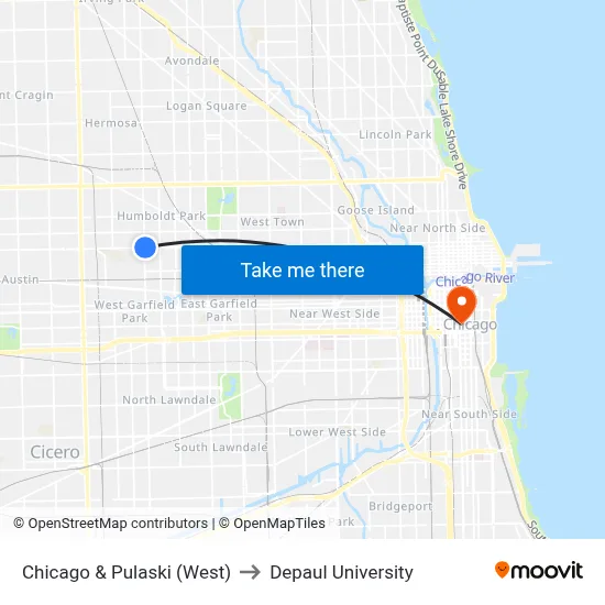 Chicago & Pulaski (West) to Depaul University map