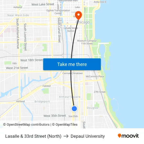 Lasalle & 33rd Street (North) to Depaul University map