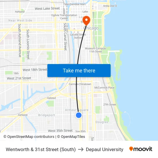 Wentworth & 31st Street (South) to Depaul University map