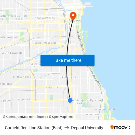 Garfield Red Line Station (East) to Depaul University map