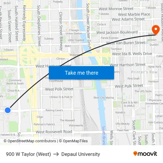 900 W Taylor (West) to Depaul University map