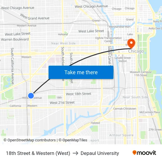 18th Street & Western (West) to Depaul University map