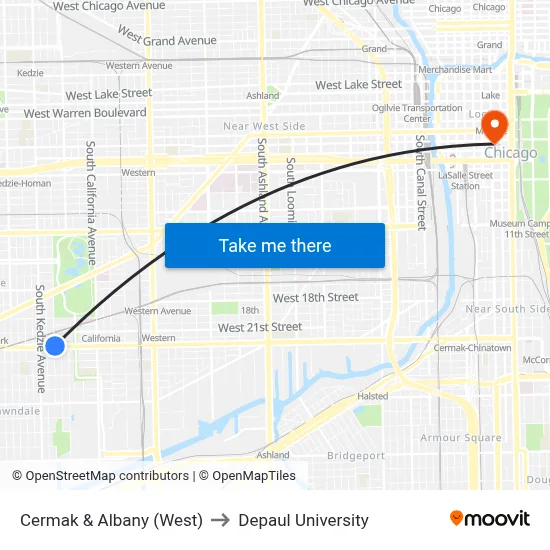 Cermak & Albany (West) to Depaul University map
