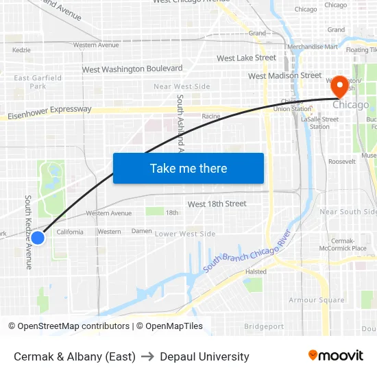 Cermak & Albany (East) to Depaul University map