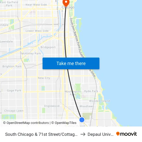 South Chicago & 71st Street/Cottage Grove (Se) to Depaul University map