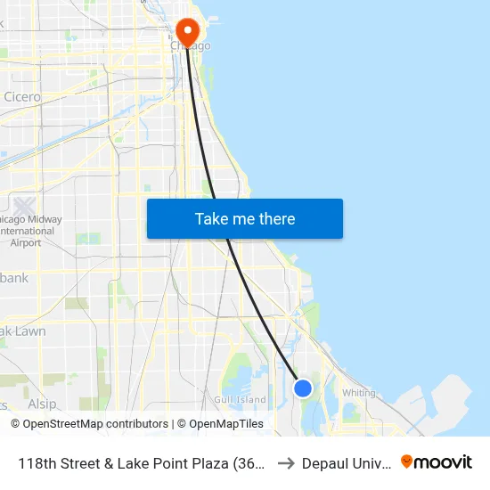118th Street & Lake Point Plaza (3600 E) (West) to Depaul University map