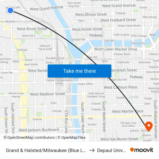 Grand & Halsted/Milwaukee (Blue Line) (East) to Depaul University map