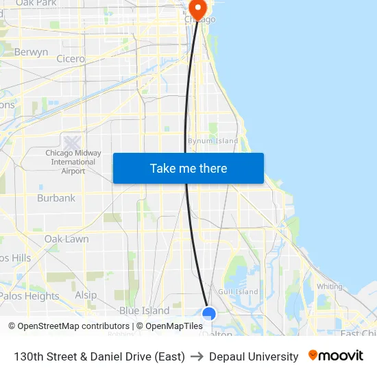 130th Street & Daniel Drive (East) to Depaul University map