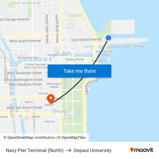 Navy Pier Terminal (North) to Depaul University map