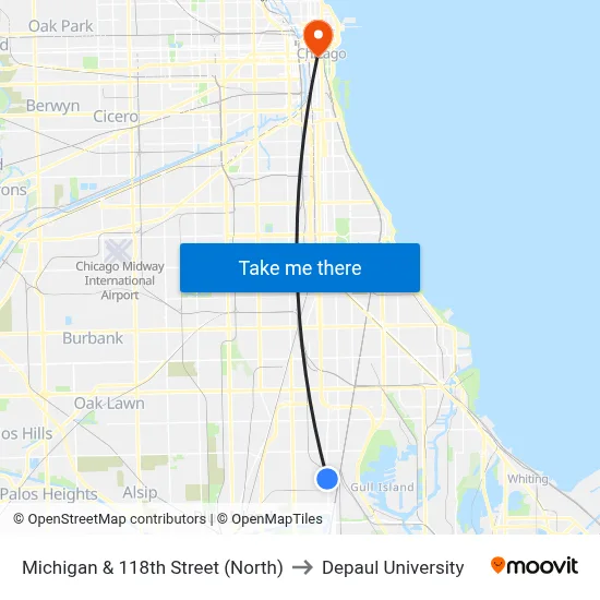 Michigan & 118th Street (North) to Depaul University map