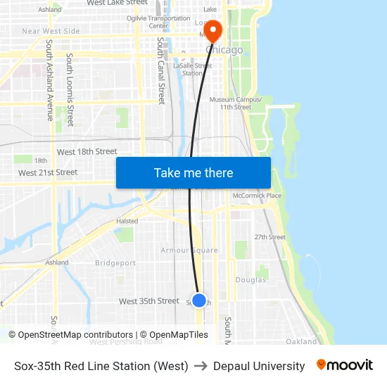 Sox-35th Red Line Station (West) to Depaul University map