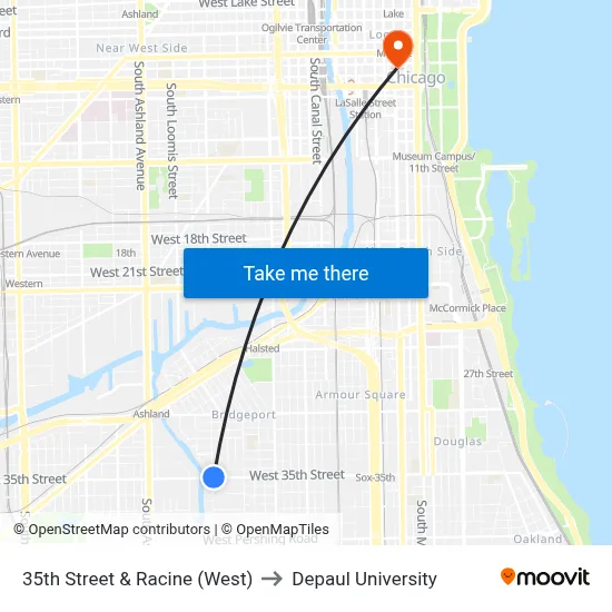 35th Street & Racine (West) to Depaul University map