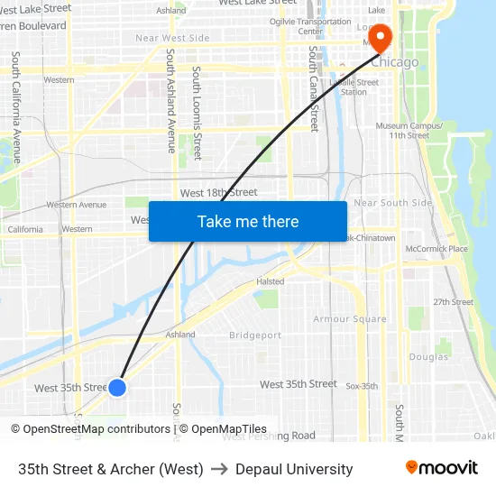 35th Street & Archer (West) to Depaul University map