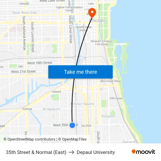 35th Street & Normal (East) to Depaul University map