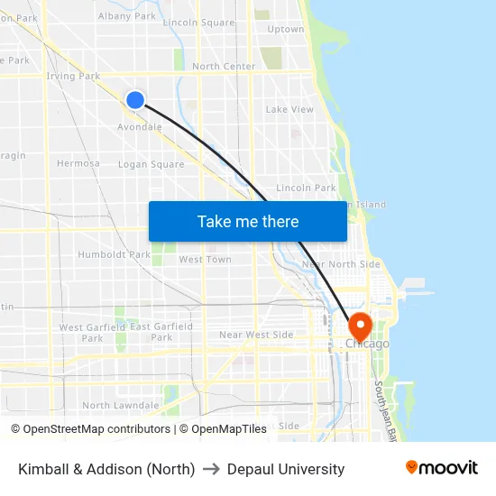 Kimball & Addison (North) to Depaul University map