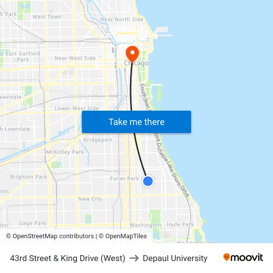 43rd Street & King Drive (West) to Depaul University map
