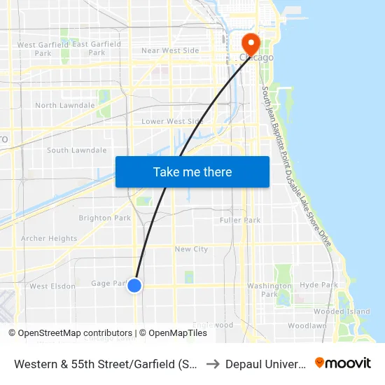 Western & 55th Street/Garfield (South) to Depaul University map