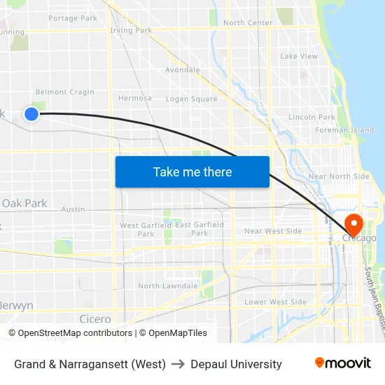 Grand & Narragansett (West) to Depaul University map