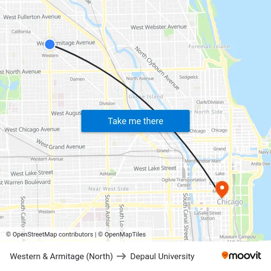 Western & Armitage (North) to Depaul University map