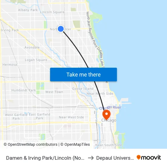 Damen & Irving Park/Lincoln (North) to Depaul University map