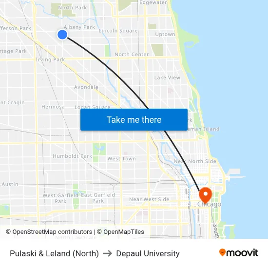 Pulaski & Leland (North) to Depaul University map