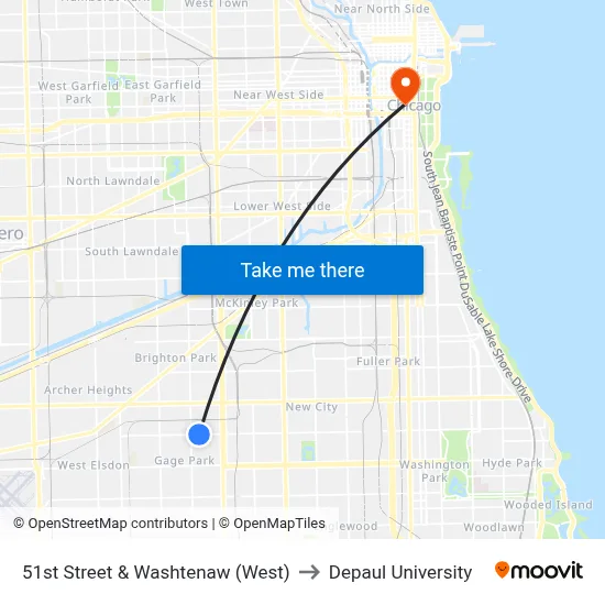 51st Street & Washtenaw (West) to Depaul University map