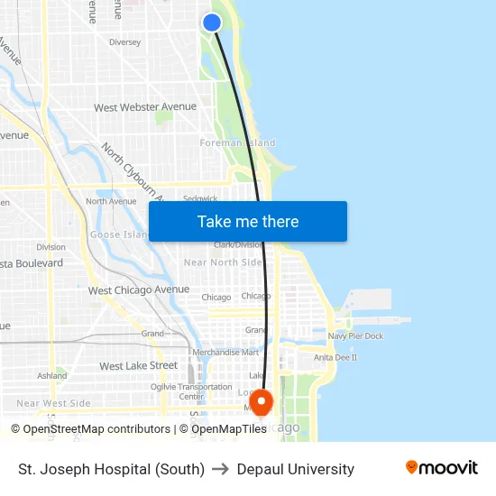 St. Joseph Hospital (South) to Depaul University map