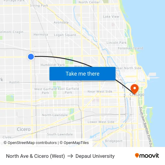 North Ave & Cicero (West) to Depaul University map