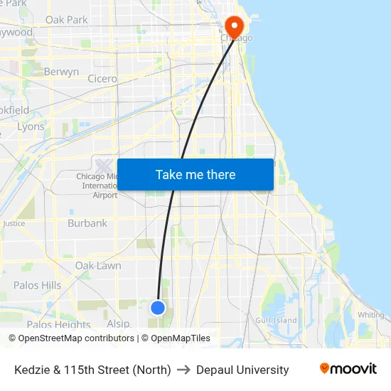 Kedzie & 115th Street (North) to Depaul University map