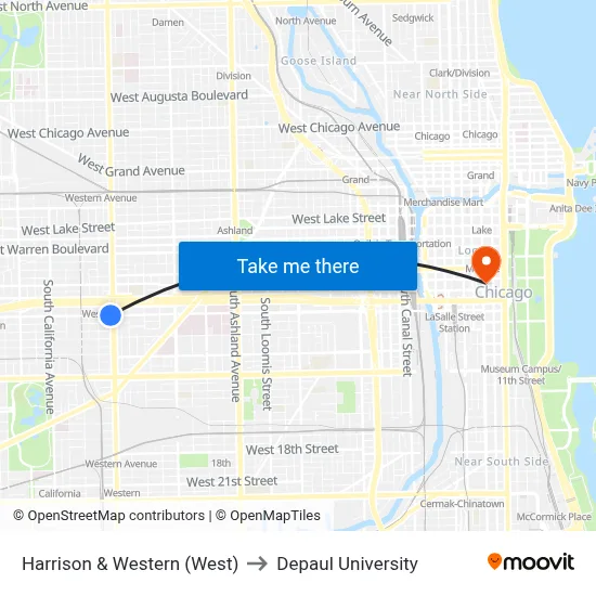 Harrison & Western (West) to Depaul University map