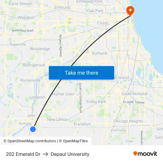 202 Emerald Dr to Depaul University map
