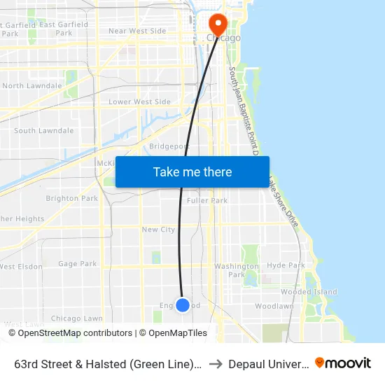 63rd Street & Halsted (Green Line) (East) to Depaul University map