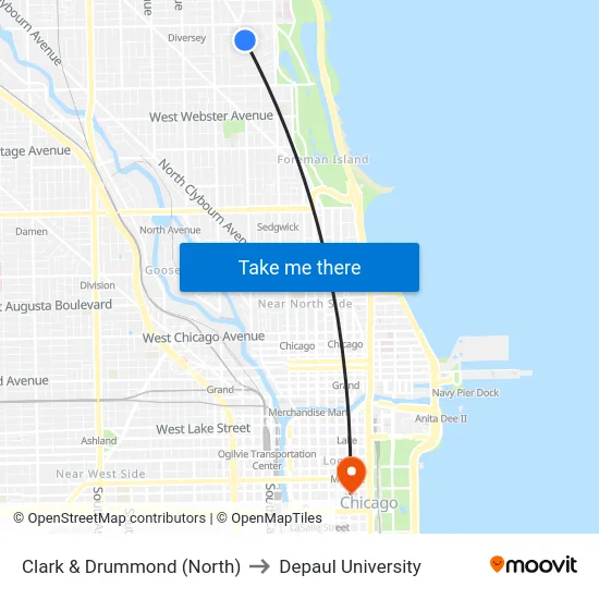 Clark & Drummond (North) to Depaul University map