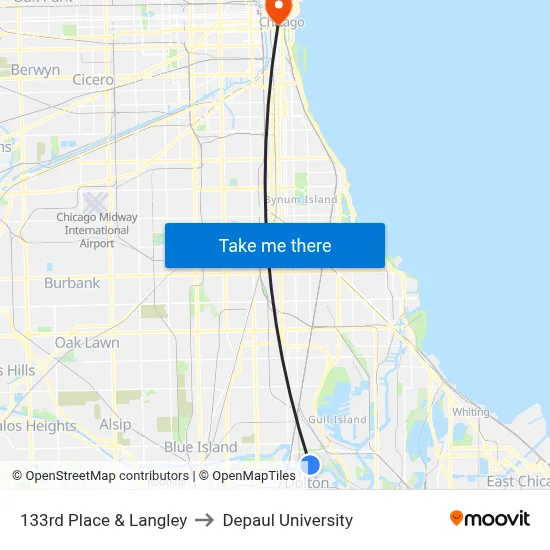 133rd Place & Langley to Depaul University map