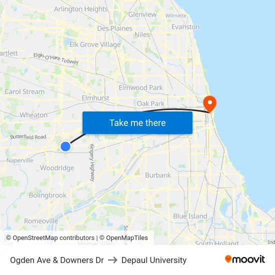 Ogden Ave & Downers Dr to Depaul University map