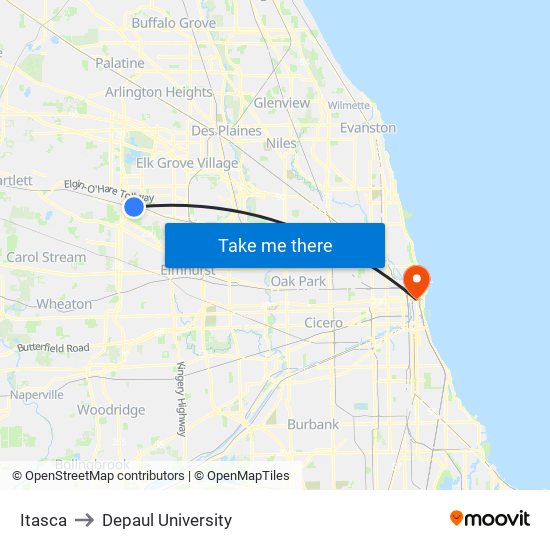 Itasca to Depaul University map