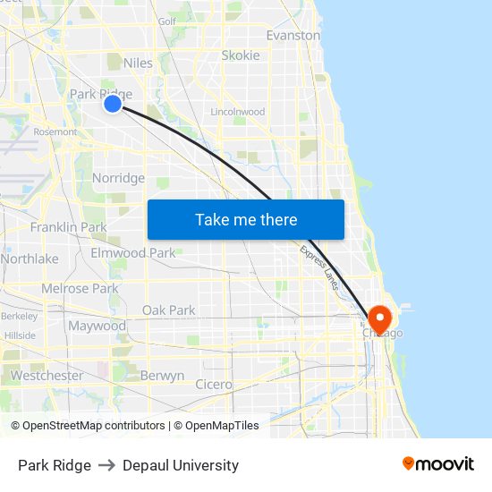 Park Ridge to Depaul University map