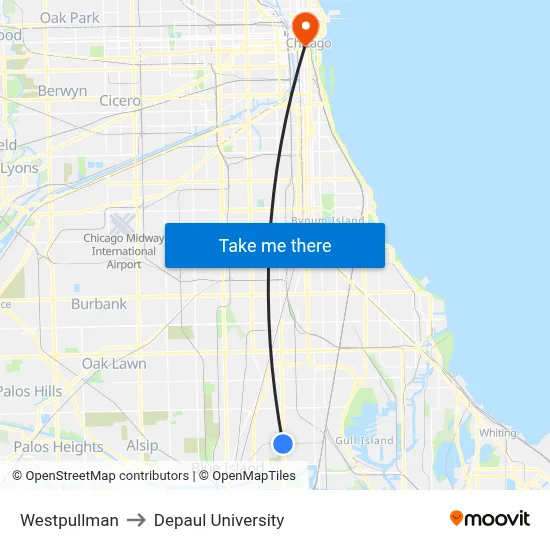 Westpullman to Depaul University map