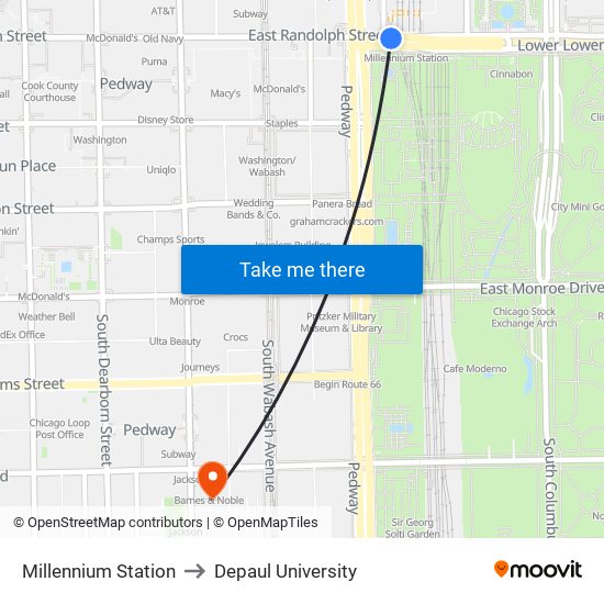 Millennium Station to Depaul University map