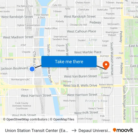 Union Station Transit Center (East) to Depaul University map