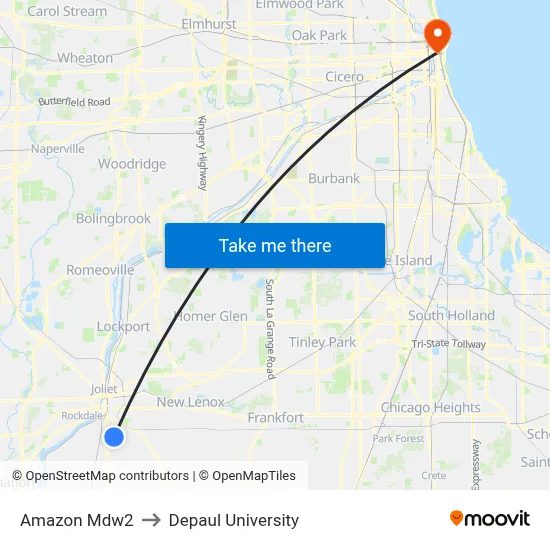 Amazon Mdw2 to Depaul University map