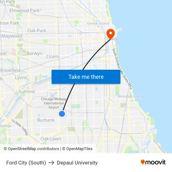 Ford City (South) to Depaul University map