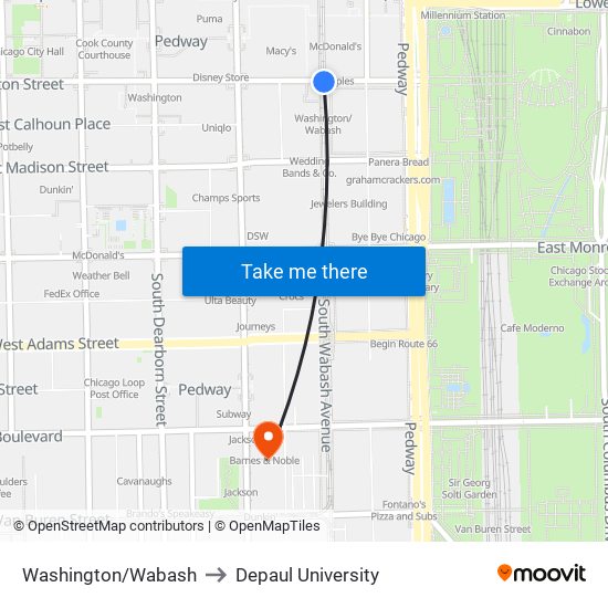 Washington/Wabash to Depaul University map