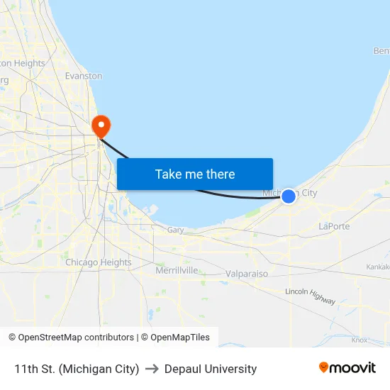 11th St. (Michigan City) to Depaul University map
