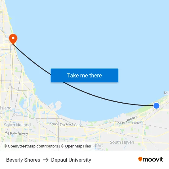 Beverly Shores to Depaul University map